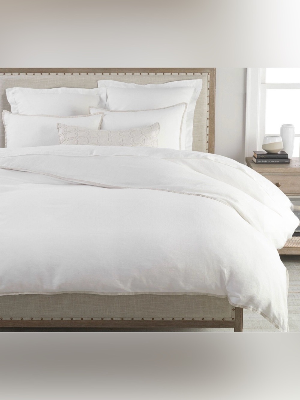 Pottery Barn Belgian 100% Flax Linen Contrast Flange Duvet Cover Cal King/King